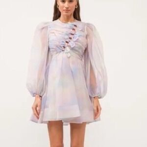 Sofie the Label Pastel Rainbow Babydoll Organza Mini Dress Bow Puff Sleeve L